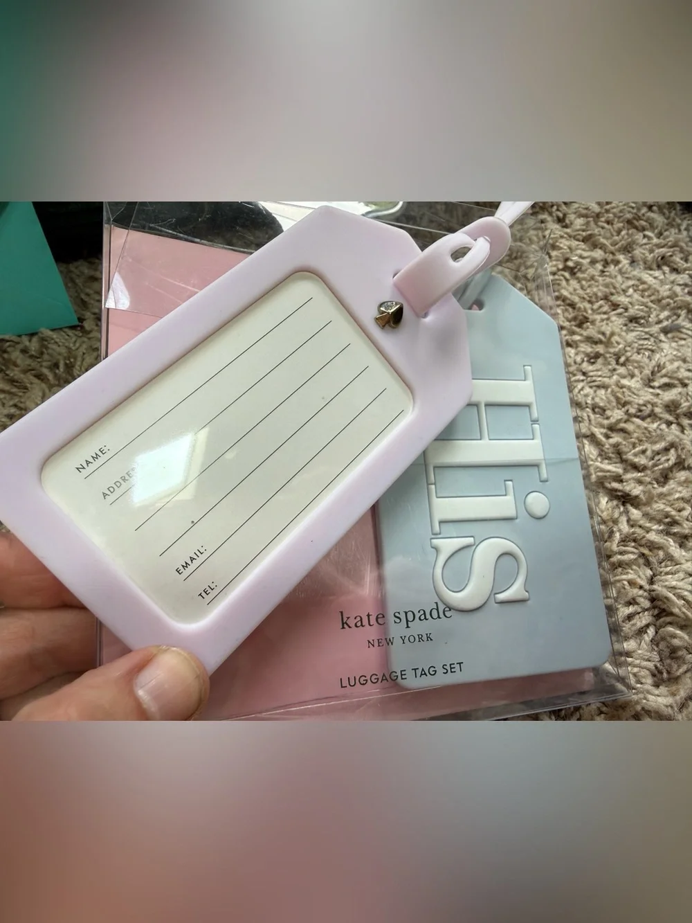 kate spade / pastel purple and light blue luggage tag set (NWT)- authentic